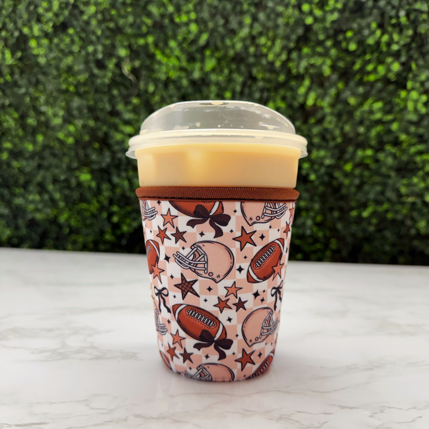 Checker Girly Football Bow - Cup Sleeve