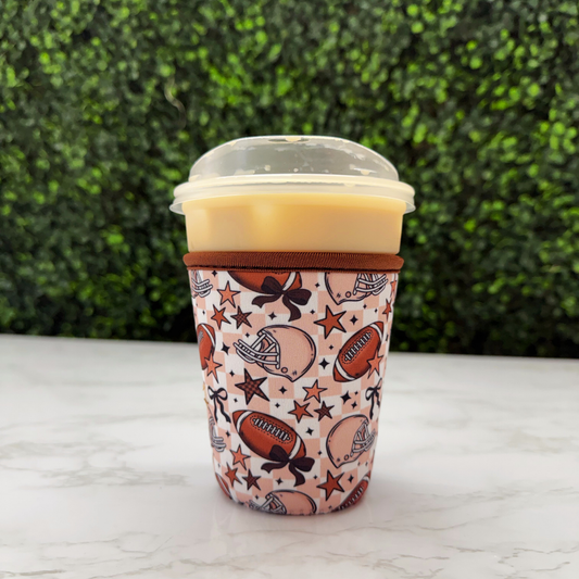 Checker Girly Football Bow - Cup Sleeve