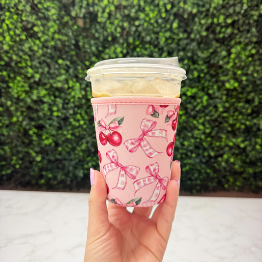 Cherries Coquette Pink Bow  - Cup Sleeve