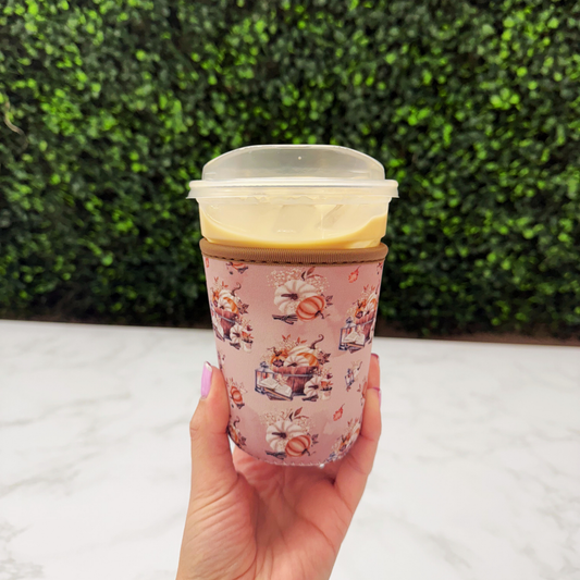 Fall White Pumpkin Basket - Cup Sleeve