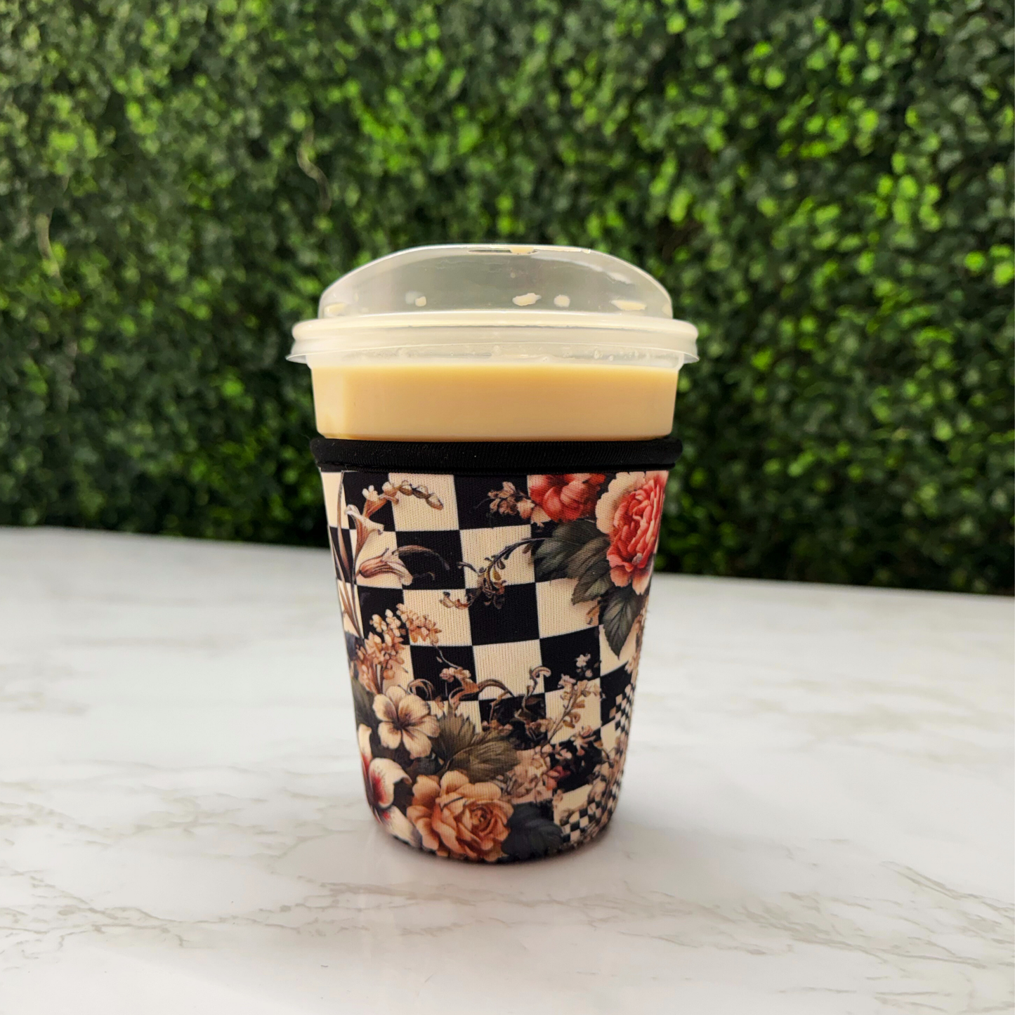 Floral Checkered Peony - Cup Sleeve