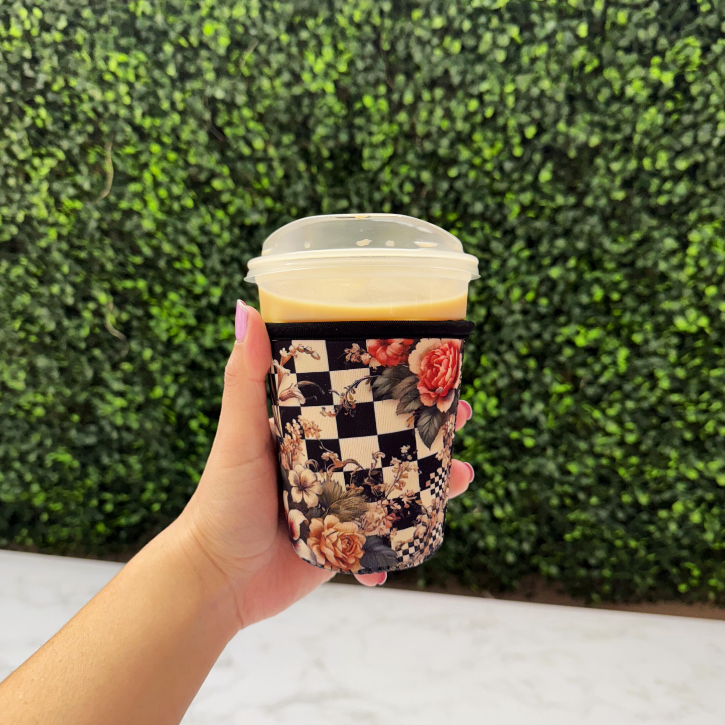 Floral Checkered Peony - Cup Sleeve