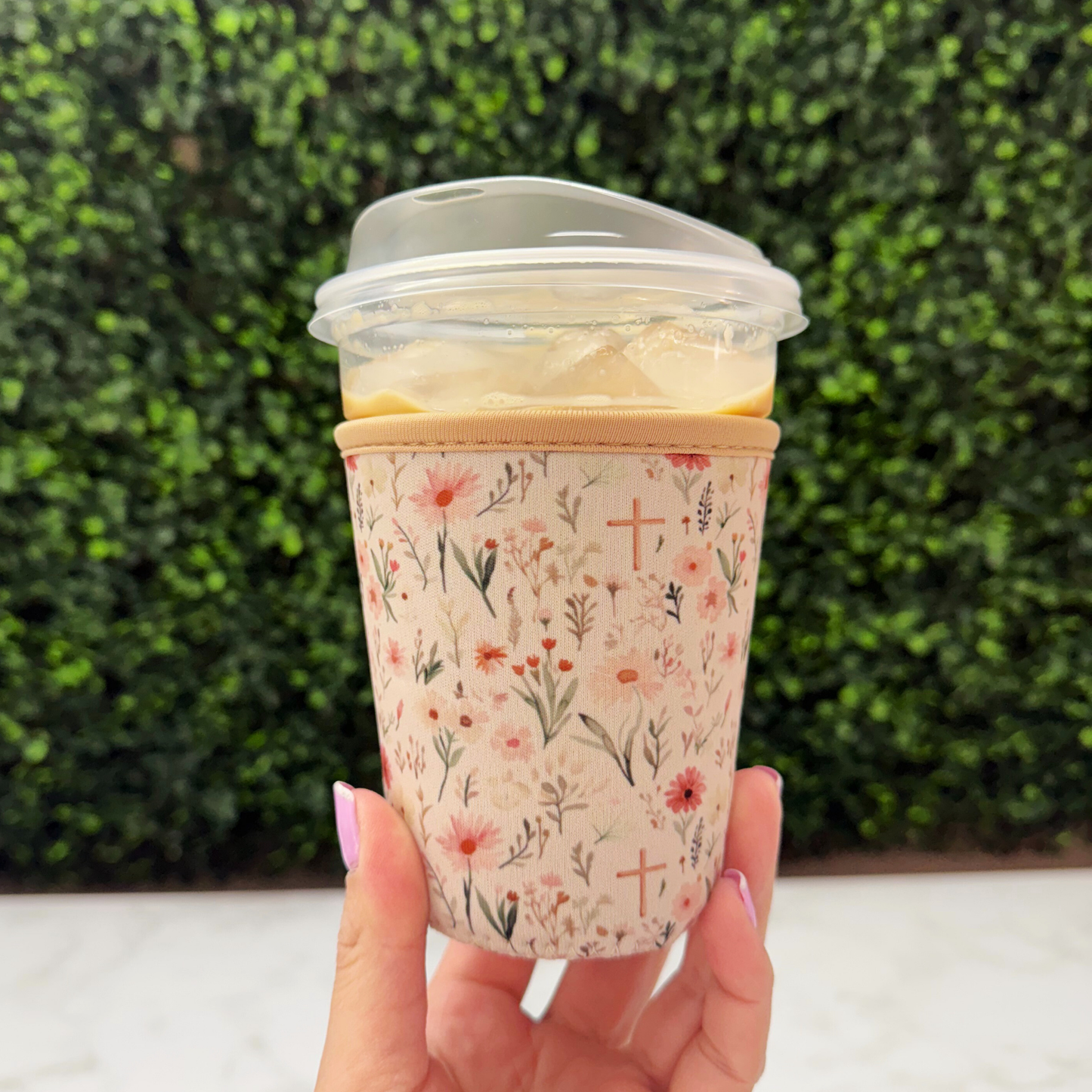 Floral Christian Cross - Cup Sleeve