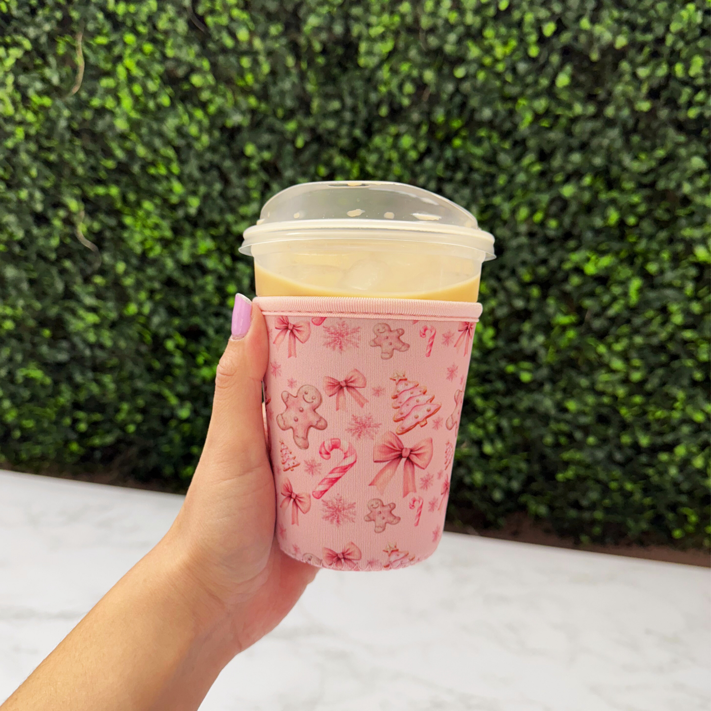 Pink Ginger Cookie Bow Candy Cane - Cup Sleeve