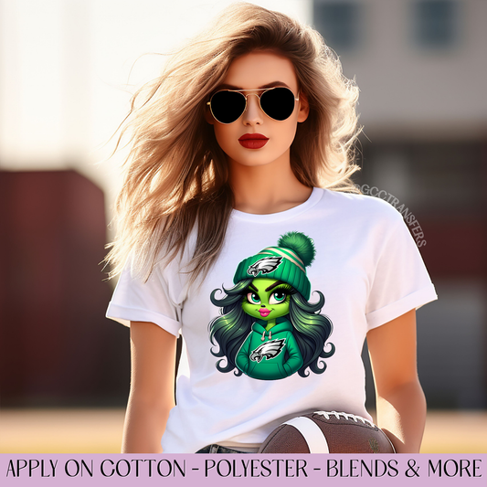 Grinch Boujee Eagles Girl Fan Football - Full Color DTF Transfer