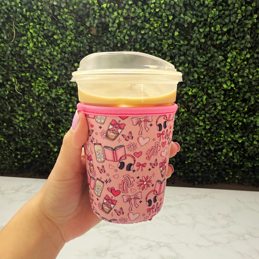 Girly Bookish Iced Coffee Coquette - Cup Sleeve