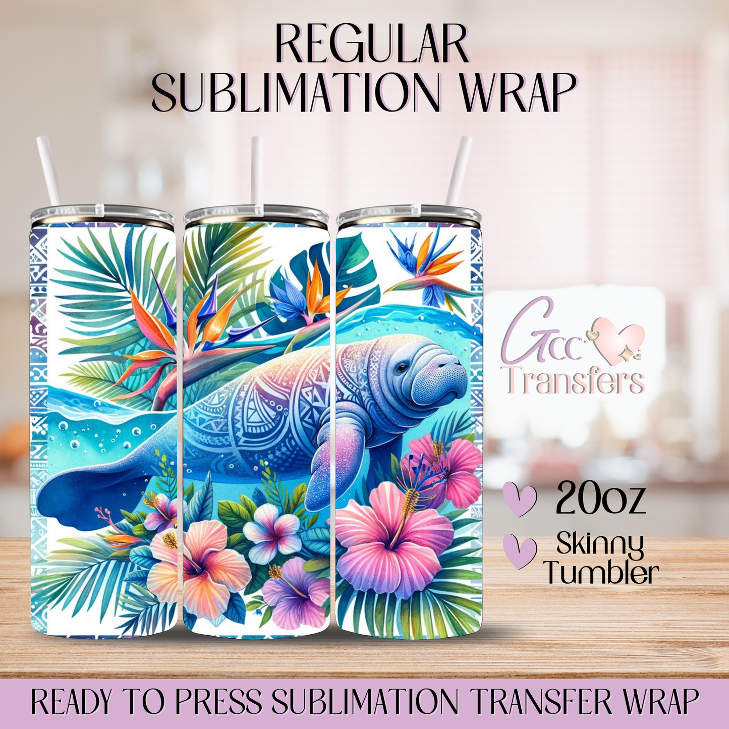 Floral Manatee - 20oz Regular Sublimation Wrap