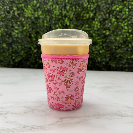 Retro Teacher Pencil Bow - Cup Sleeve