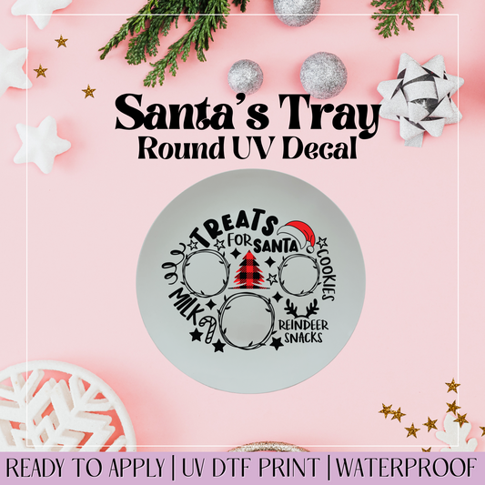 Treats for Santa Plaid Xmas Tree - Round Santa Tray UVDTF Decal