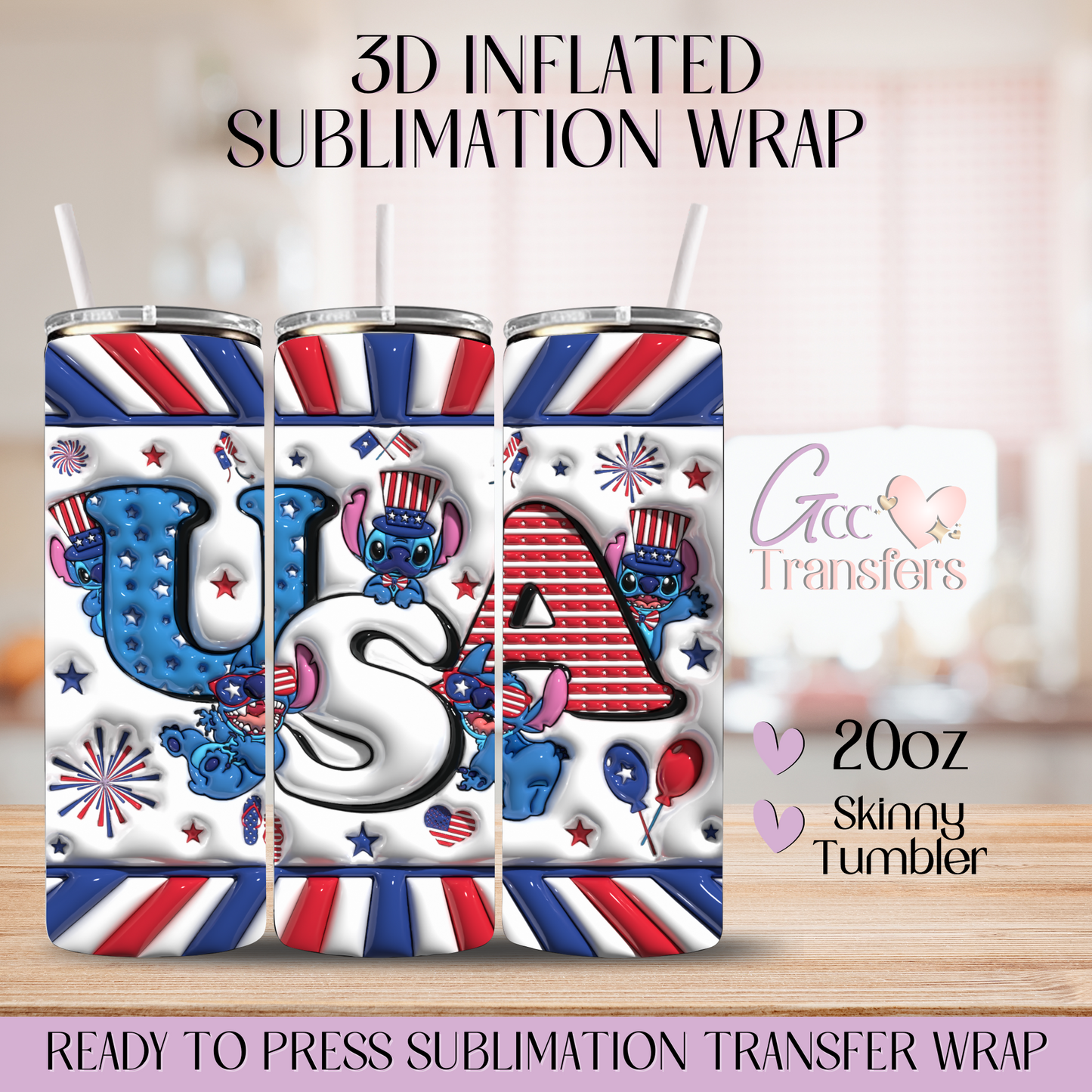 USA Patriot Cute Cartoon - 20oz 3D Inflated Sublimation Wrap