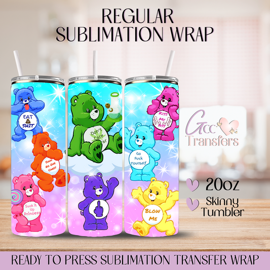 Funny Sarcastic Care Bear on Clouds - 20oz Regular Sublimation Wrap