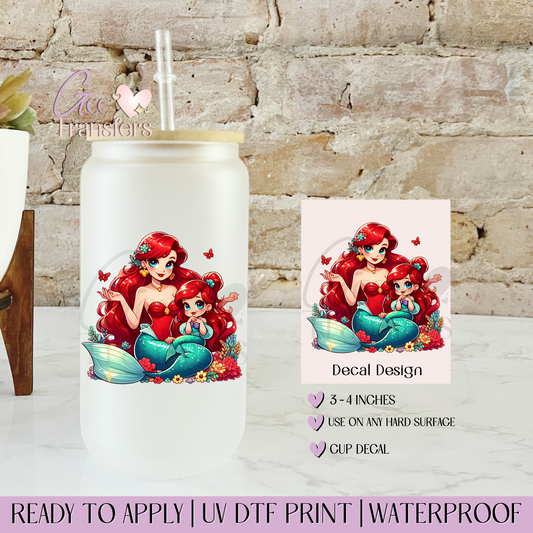 Red Hair Princess Mama & Daughter - Decal UVDTF