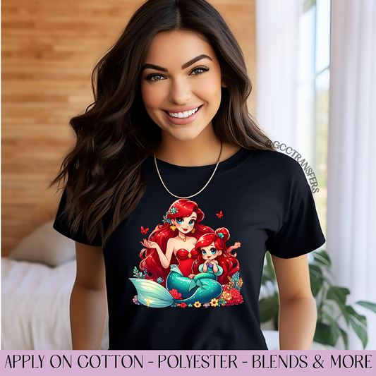 Red Hair Princess Mama and Daughter - Full Color DTF Transfer