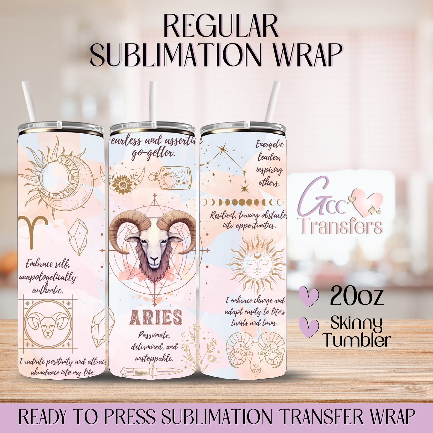 Aries Zodiac Sign Affirmations - 20oz Regular Sublimation Wrap