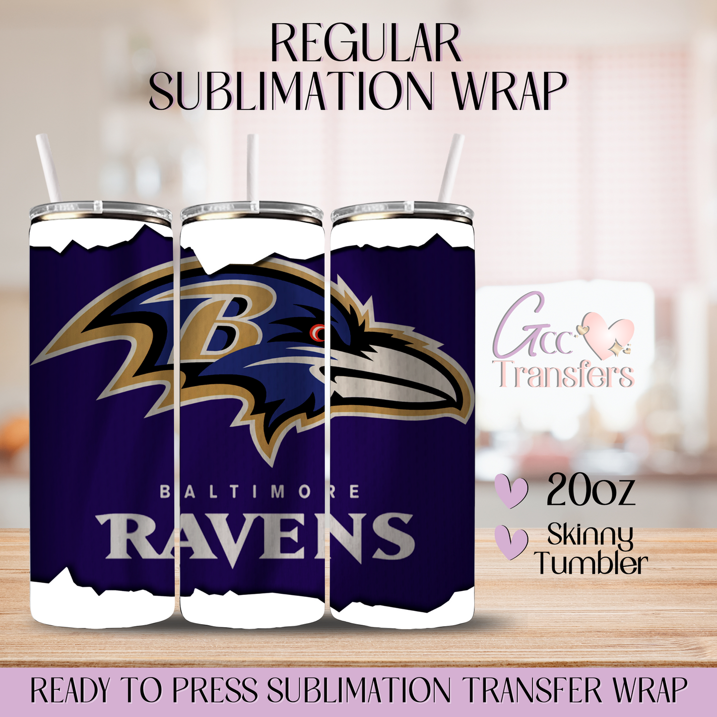 Baltimore Ravens Football Team - 20oz Regular Sublimation Wrap