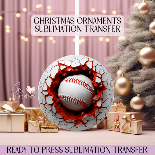 Baseball Ball Broken Wall - 3" Ornament Sublimation Transfer