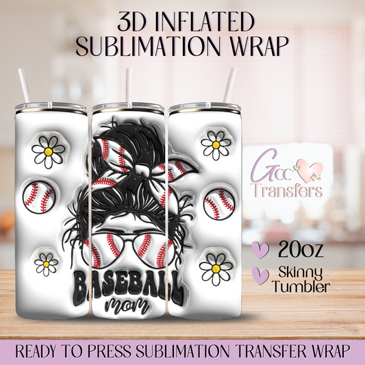 Baseball Mom Messy Bun - 20oz 3D Inflated Sublimation Wrap