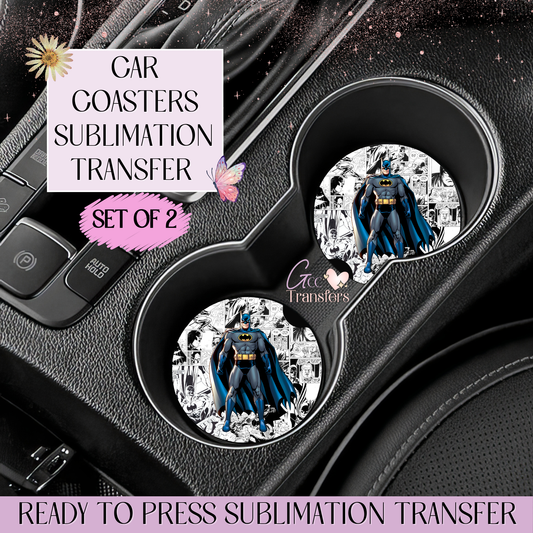 Bat Superhero- Car Coaster Set of 2 Sublimation Transfers