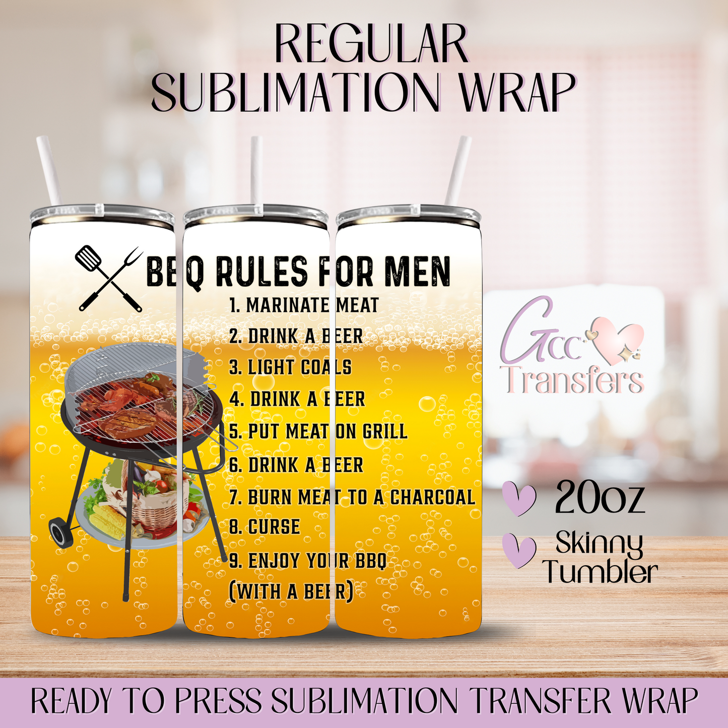 BBQ Rules for Men - 20oz Regular Sublimation Wrap