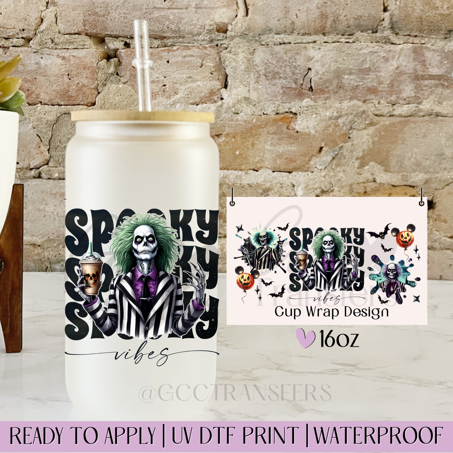 Beetle Spooky Vibes Coffee - 16oz UV DTF WRAP