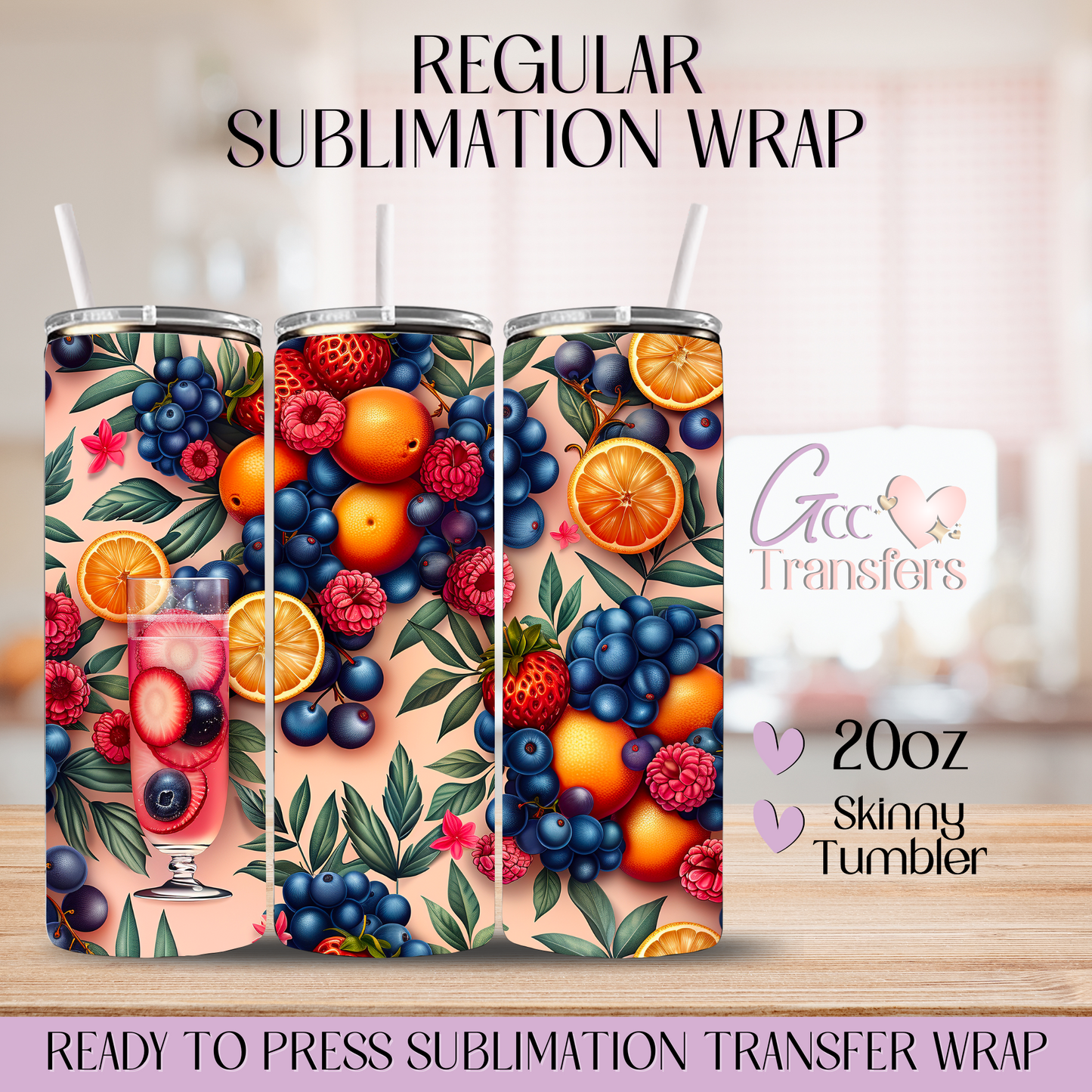 Berry Champagne Summer Drink - 20oz Regular Sublimation Wrap