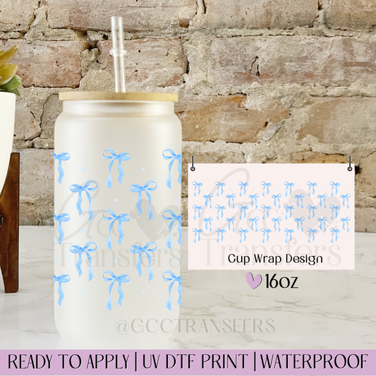 Blue Bows Coquette - 16oz UV DTF WRAP