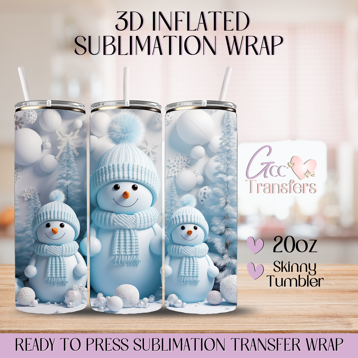 Blue Christmas Snowman - 20oz 3D Inflated Sublimation Wrap