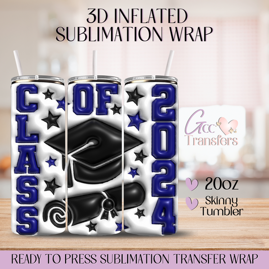 Blue Class of 2024 Graduation  - 20oz 3D Inflated Sublimation Wrap