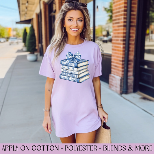 Blue Victorian Floral Books - Full Color DTF Transfer