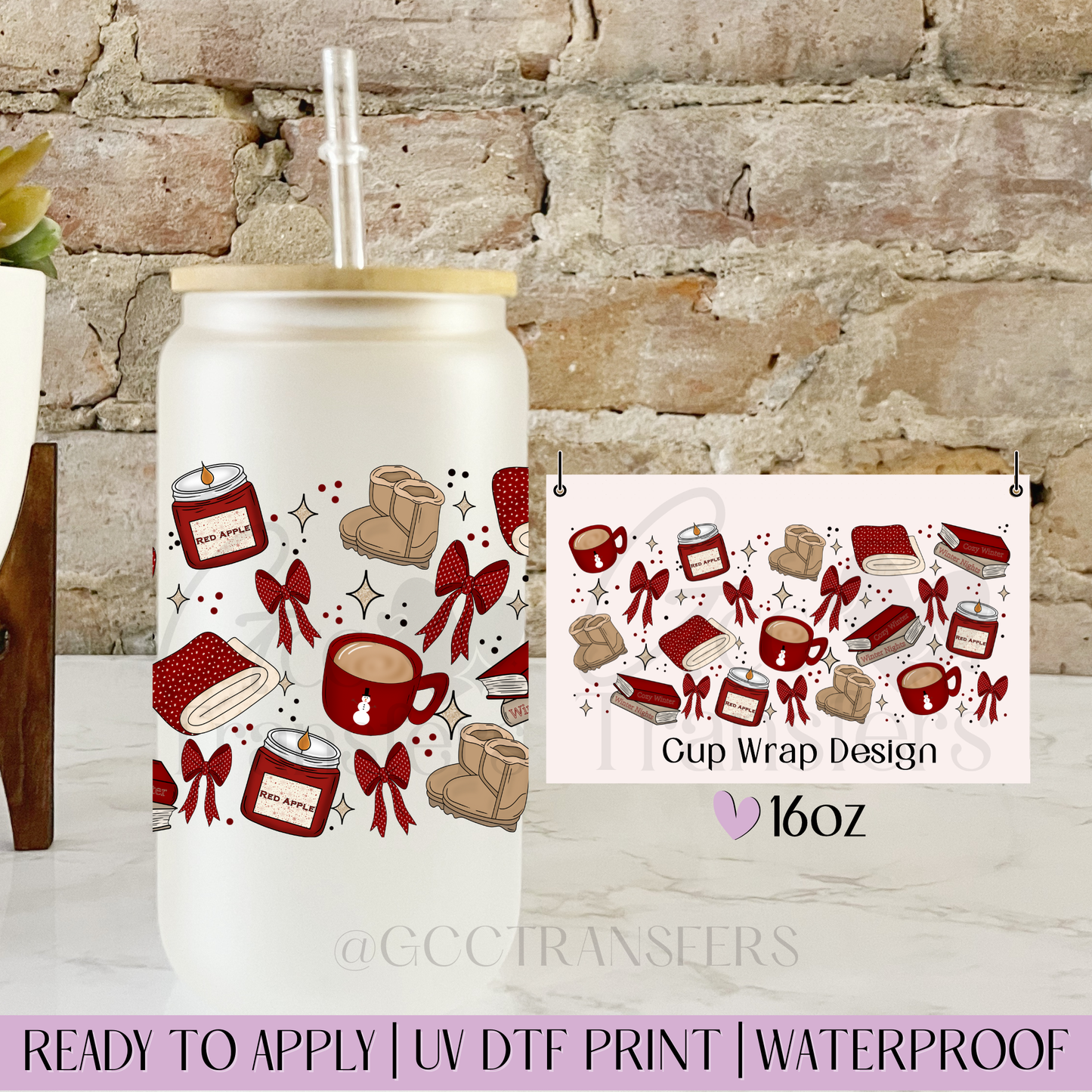 Winter Red Bookish Girl - 16oz UV DTF WRAP