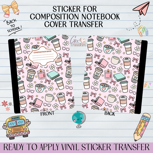 Books, Coffee, Candles Coquette - Sticker for Notebook Cover