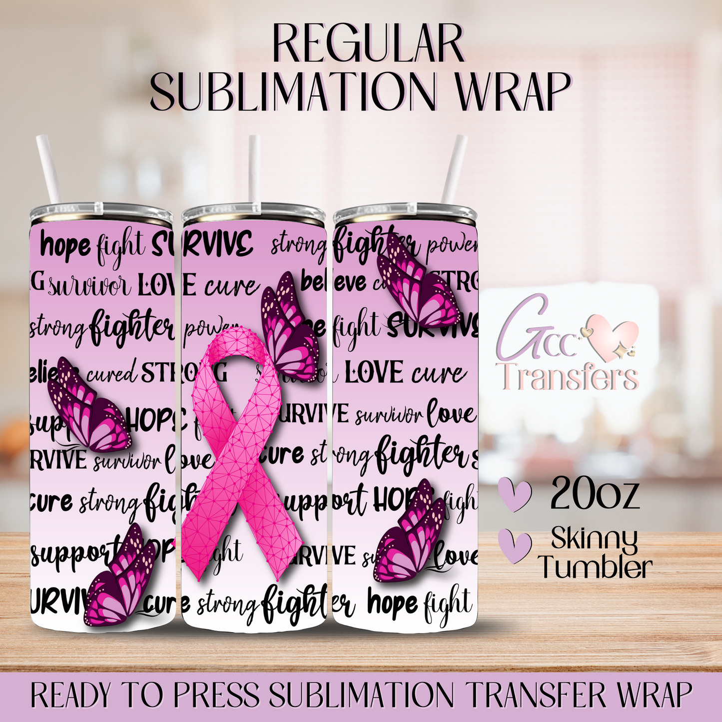 Breast Cancer Awareness Ribbon- 20oz Regular Sublimation Wrap