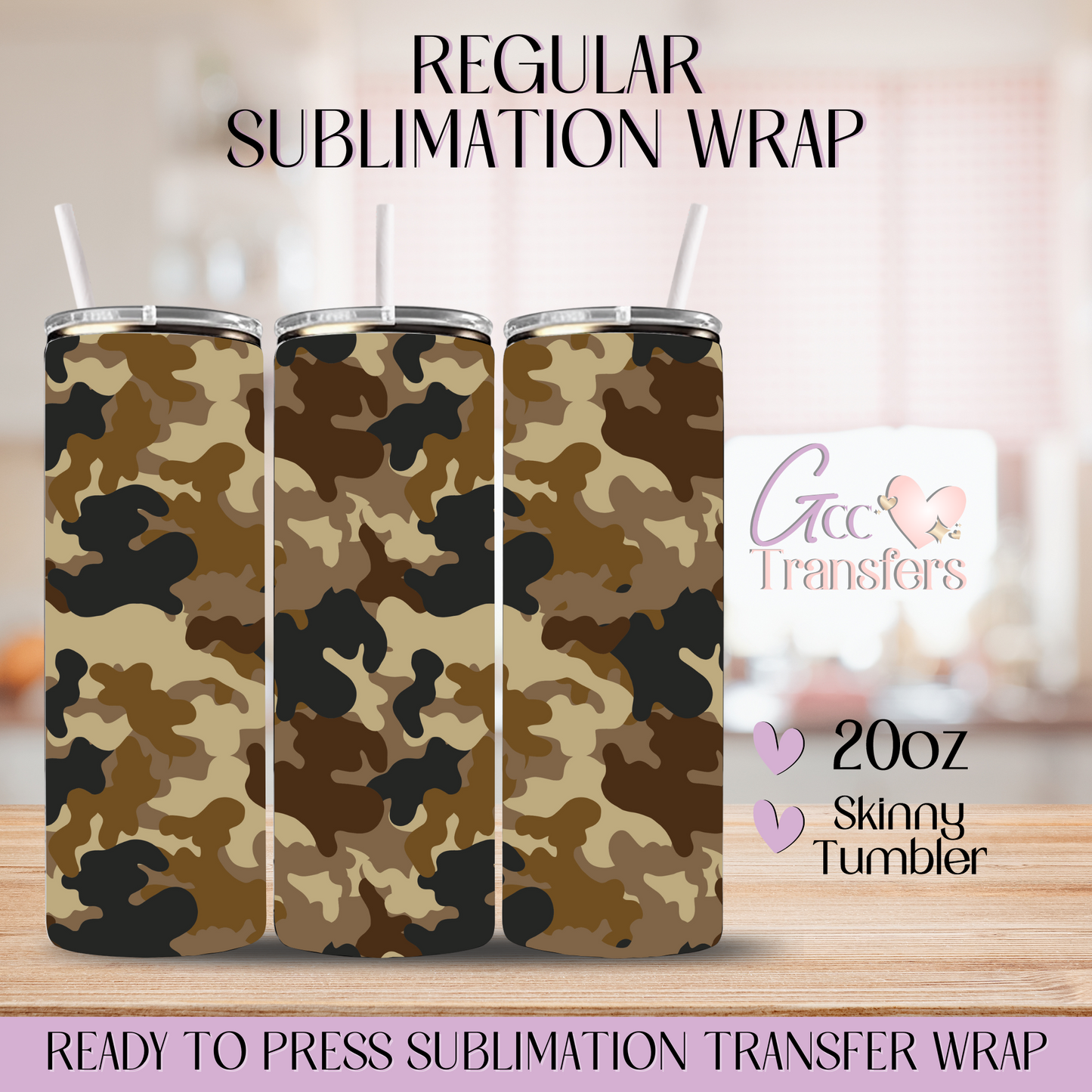 Brown Camo Patterns - 20oz Regular Sublimation Wrap