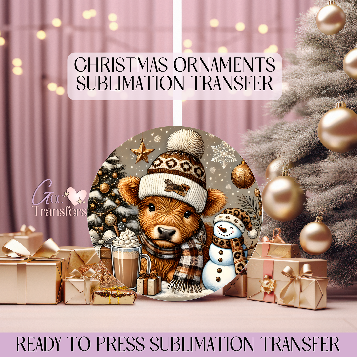 Brown Highland Cow - 3" Ornament Sublimation Transfer