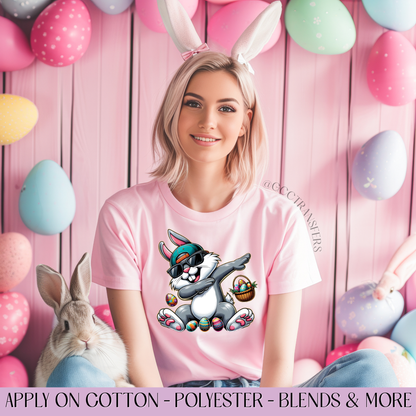 Happy Easter Bunny Dabbing - Full Color DTF Transfer