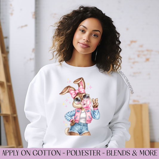 Retro Cute Bunny Jacket - Full Color DTF Transfer