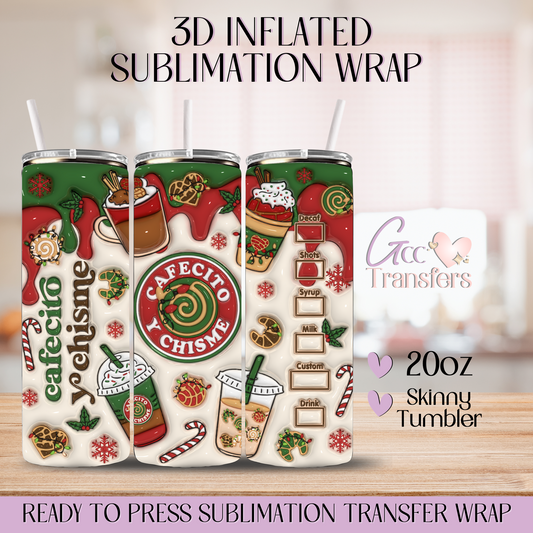 Green Cafecito y Chisme Christmas - 20oz 3D Inflated Sublimation Wrap