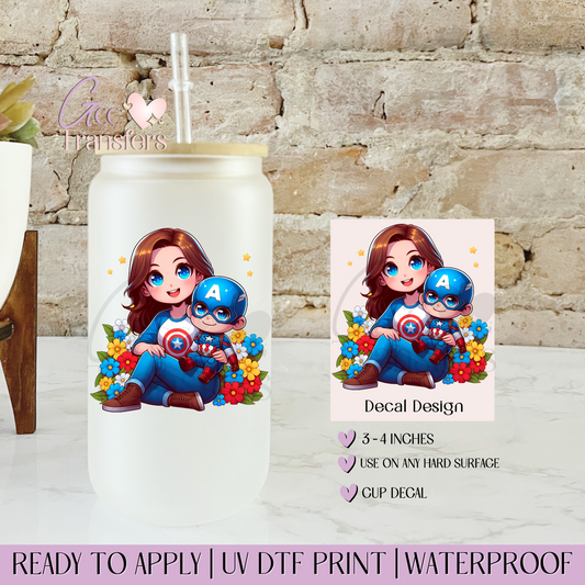Blue Captain Superhero Mama & Son - Decal UVDTF