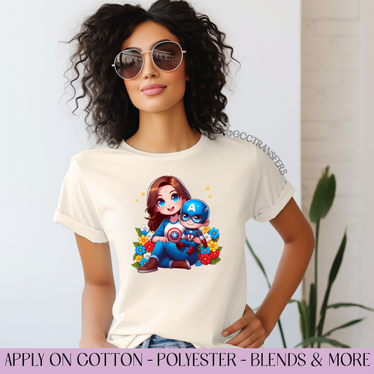 Blue Captain Superhero Mama and Son - Full Color DTF Transfer