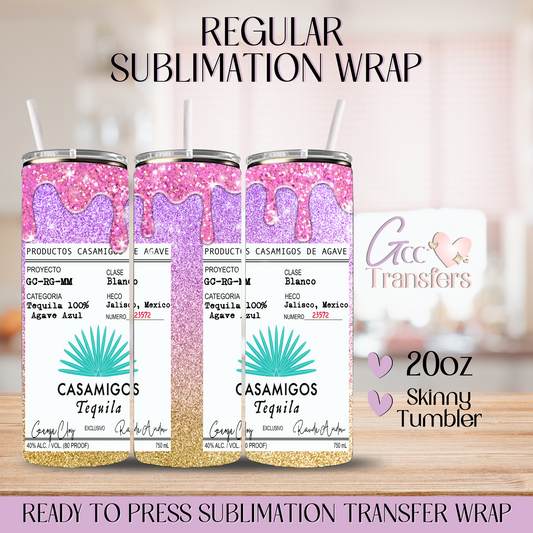 Glitter Pink Casamigos Tequila - 20oz Regular Sublimation Wrap