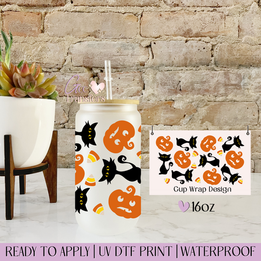 Cat Pumpkin Halloween - 16oz UV DTF WRAP