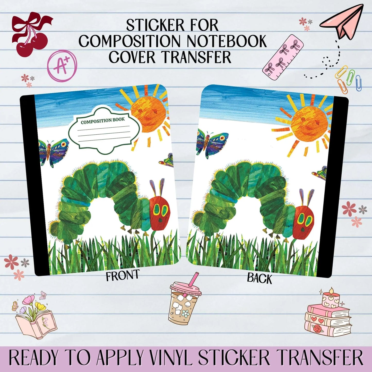 Caterpillar Green  Sticker for Notebook Cover