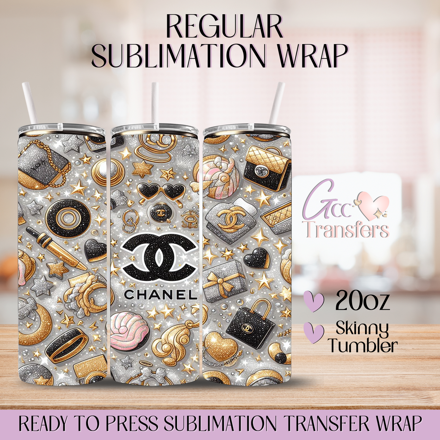 Sparkle Gold Designer Luxury - 20oz Regular Sublimation Wrap
