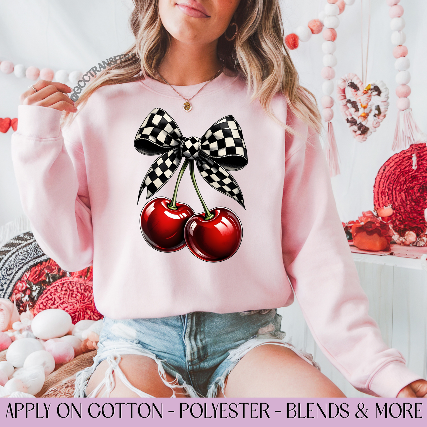 Checkered Bow Cherries - Full Color DTF Transfer