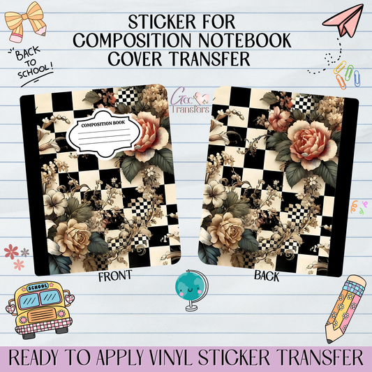 Checkered Flower Design - Sticker for Notebook Cover