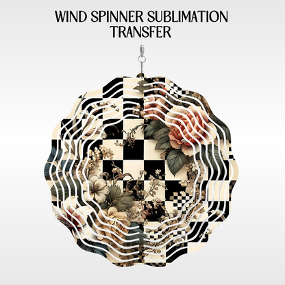 Floral Checkered Design - 10" Wind Spinner Set of 2 Sub. Transfer
