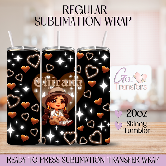 Chicana Hearts Brown - 20oz Regular Sublimation Wrap