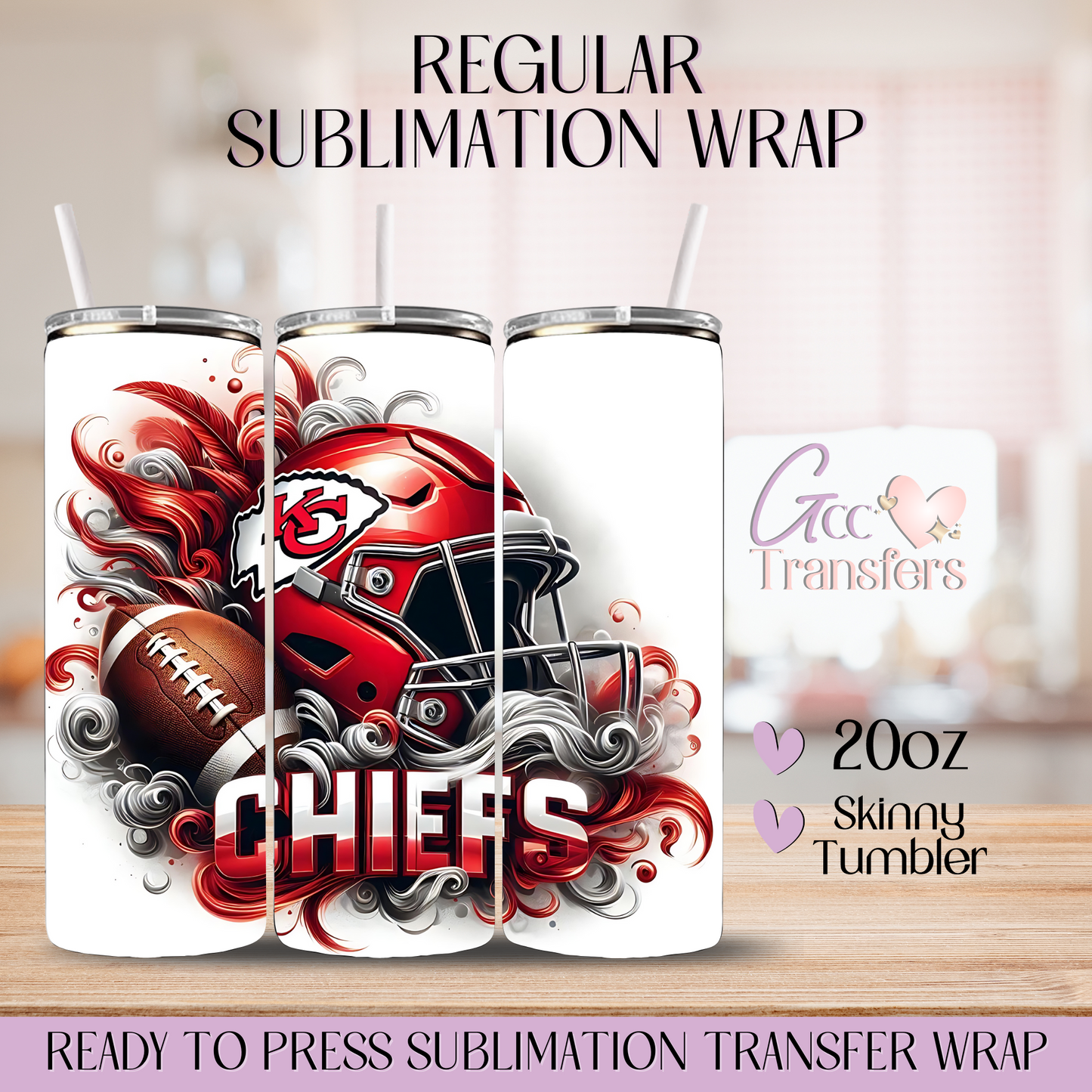 Chiefs Football Helmet - 20oz Regular Sublimation Wrap