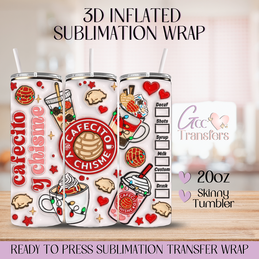 Christmas Cafecito y Chisme - 20oz 3D Inflated Sublimation Wrap