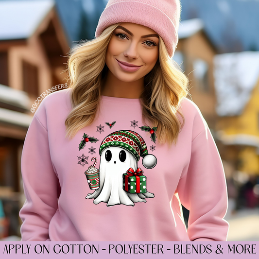 Green Christmas Cute Ghost Coffee - Full Color DTF Transfer